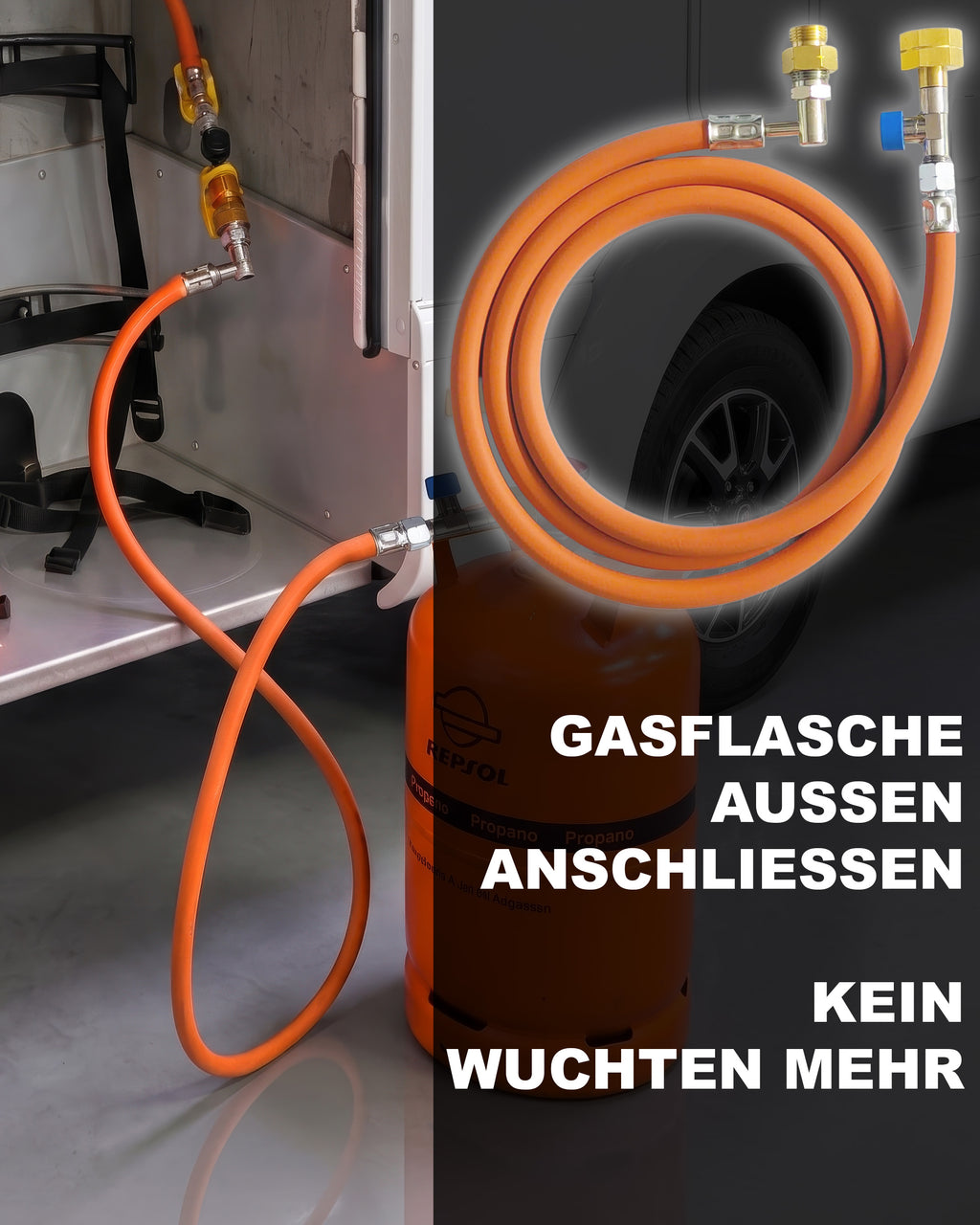 Gasschlauch winterfest mit Schlauchbruchsicherung – 2 m Verlängerung für externe Gasflasche bei Wohnmobil & Wohnwagen