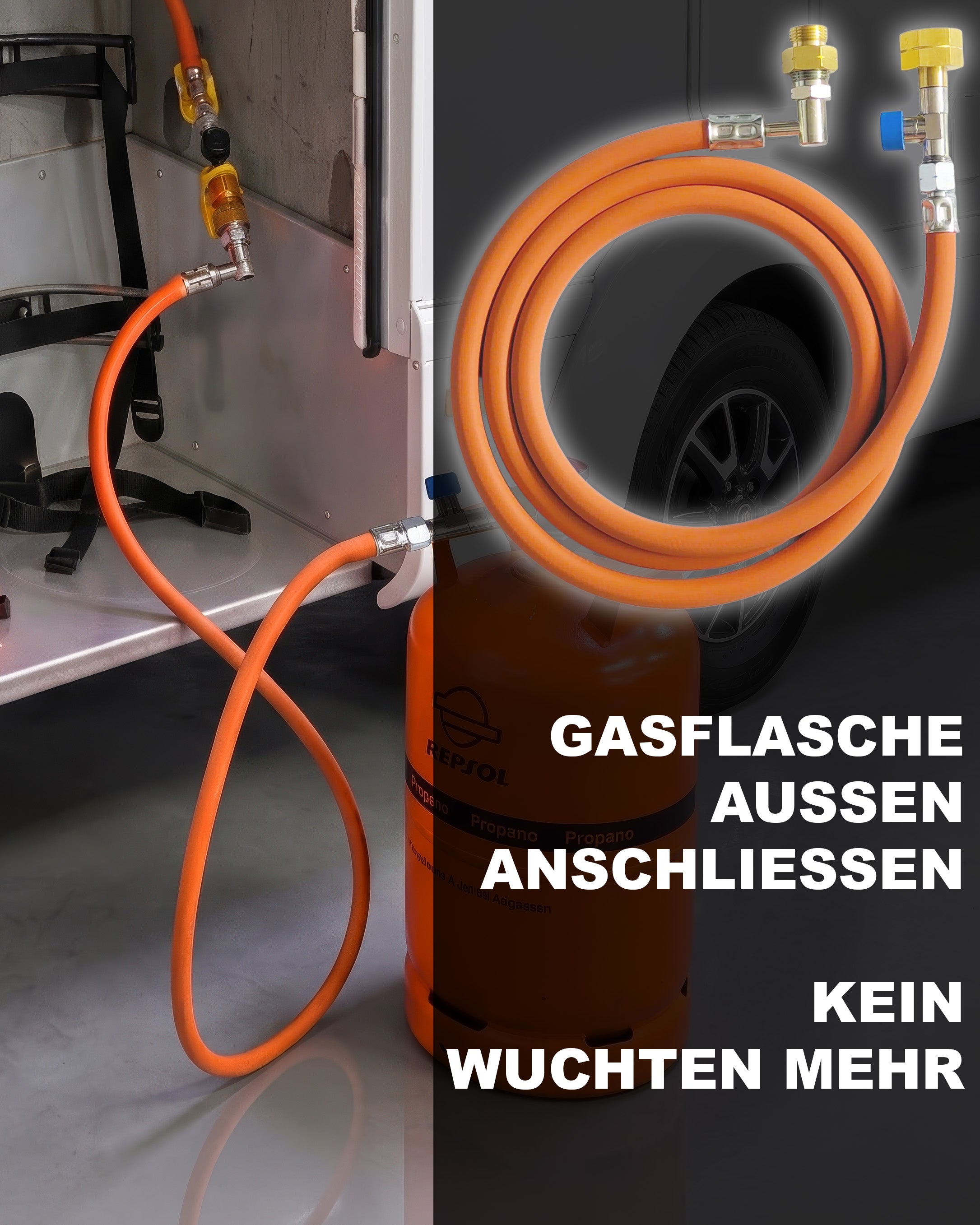 Gasschlauch winterfest mit Schlauchbruchsicherung – 2 m Verlängerung für externe Gasflasche bei Wohnmobil & Wohnwagen